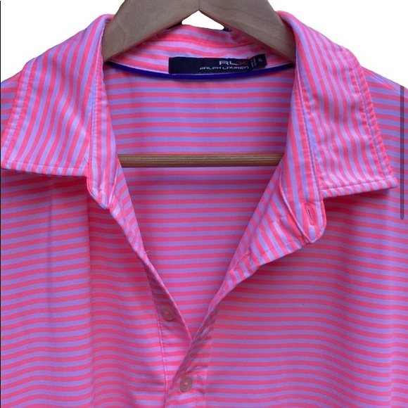 Ralph Lauren RLX neon pink and white striped men’s polo shirt, Size XL (J1001) - Picture 1 of 13
